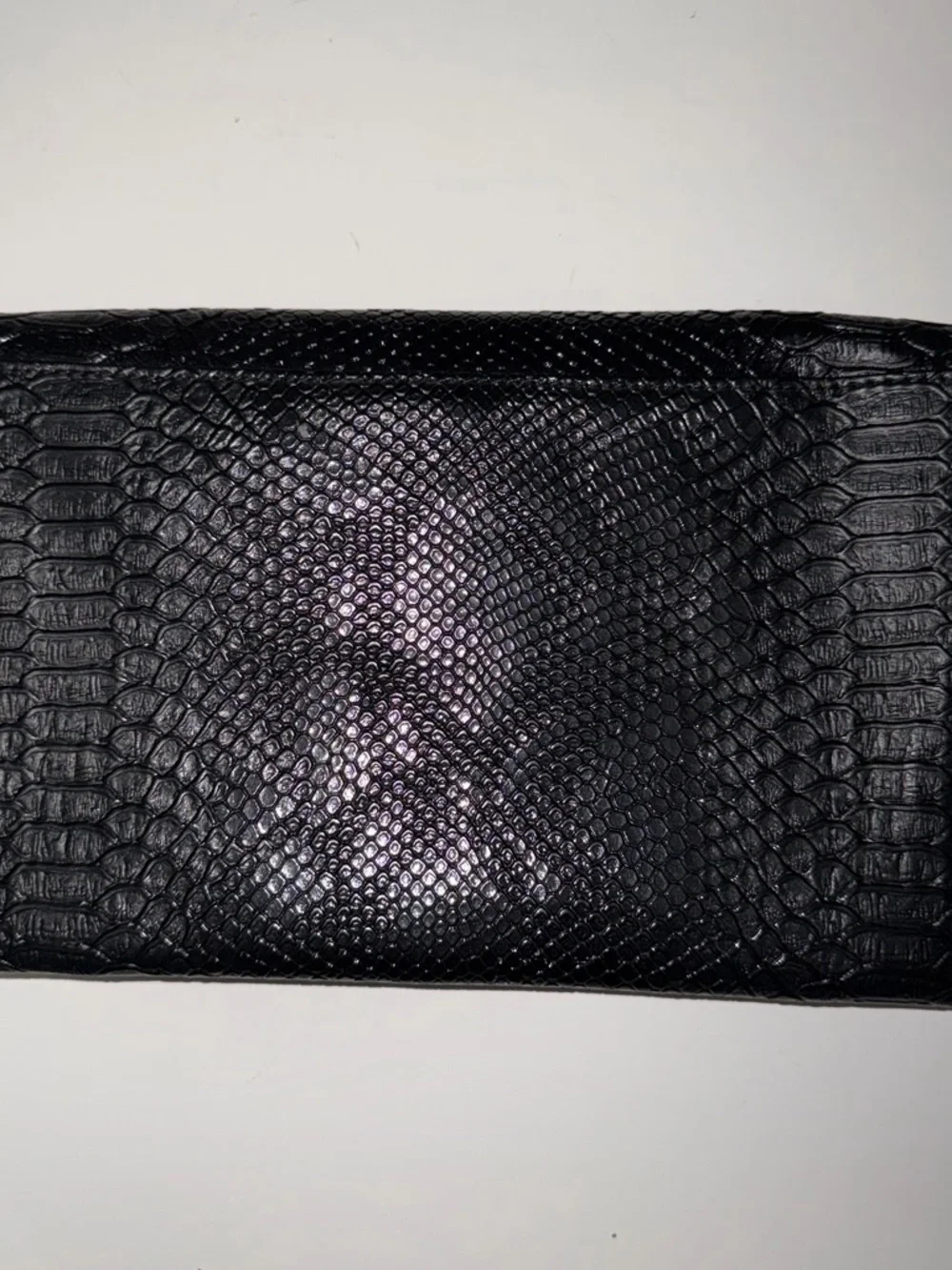 Zara Black Textured Snake-Embossed Clutch